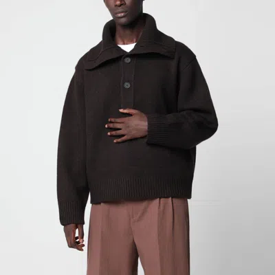 Studio Nicholson Orena Brown Polo Shirt In Yak And Merino Wool