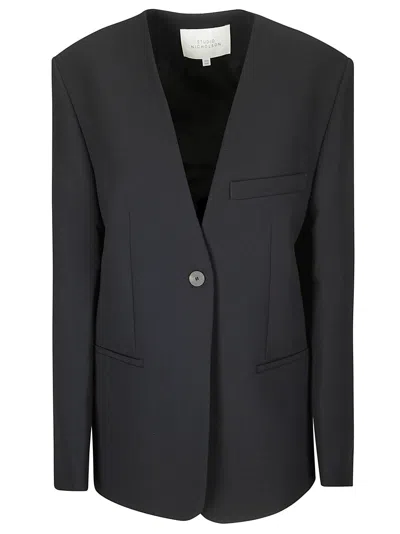 Studio Nicholson Outerwear - Collarless Tailored Blazer In Black