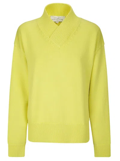 Studio Nicholson Oversized Ribbed V-neck Sweater In Yellow