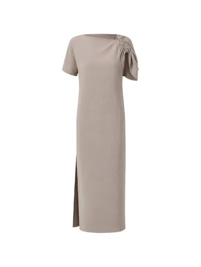 Studio Nicholson Palaestra Gathered Midi Dress In Neutral