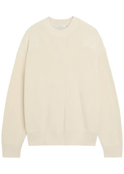 Studio Nicholson Panelled-effect Ribbed-knit Cotton Jumper In Neutral