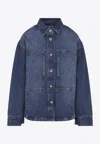 Studio Nicholson Patch Pocket Long Sleeve Collared Shirt In Blue