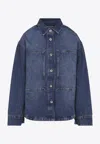 Studio Nicholson Patch Pocket Long Sleeve Collared Shirt In Blue
