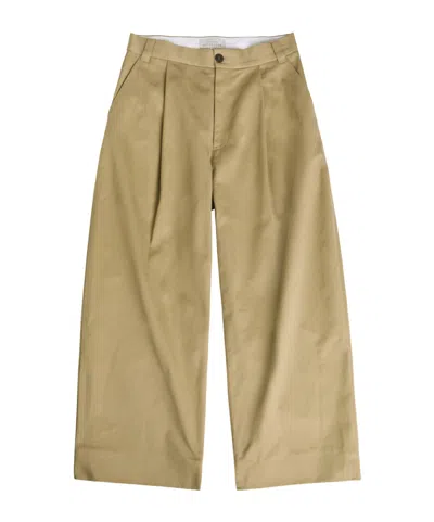 Studio Nicholson Peached Pleated Wide-leg Cotton-twill Trousers In Brown