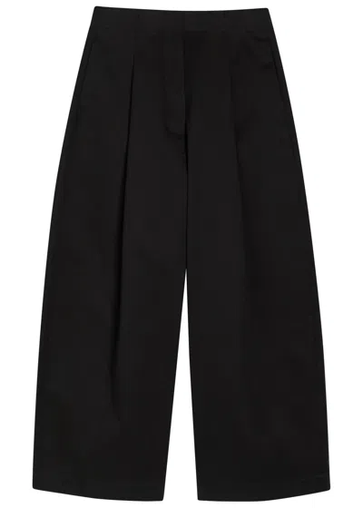 Studio Nicholson Peached Wide-leg Cotton-twill Trousers In Black