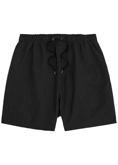 Studio Nicholson Pinstriped Cotton And Wool-blend Shorts In Black