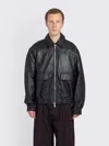 Studio Nicholson Leather Bomber Jacket Collared Elasticated Hem In Black