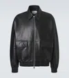 Studio Nicholson Leather Bomber Jacket Collared Elasticated Hem In Black