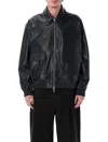 Studio Nicholson Leather Bomber Jacket Collared Elasticated Hem In Black