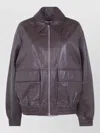 Studio Nicholson Piston Leather Bomber Jacket Collared Hem In Brown