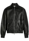 Studio Nicholson Leather Bomber Jacket Collared Elasticated Hem In Black