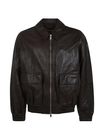 Studio Nicholson Piston Leather Jacket In Brown