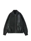Studio Nicholson Leather Bomber Jacket Collared Elasticated Hem In Black