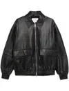 Studio Nicholson Leather Bomber Jacket Collared Elasticated Hem In Black  