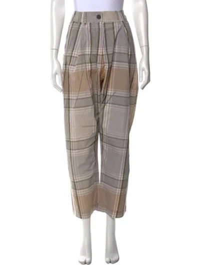 Pre-owned Studio Nicholson Plaid Print Wide Leg Pants In Neutral