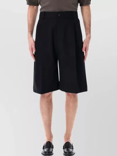 Studio Nicholson Pleated Knee Length Shorts With Belt Loops In Black