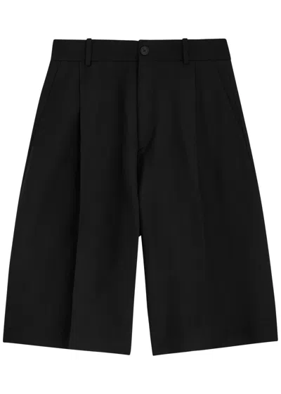 Studio Nicholson Pleated Linen And Wool-blend Shorts In Black