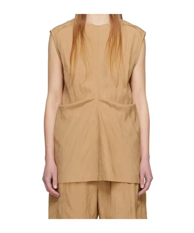 Studio Nicholson Pleated Round Collar Vest In Nude