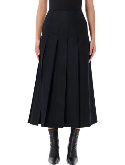 Studio Nicholson Pleated Wool Midi Skirt In Nero
