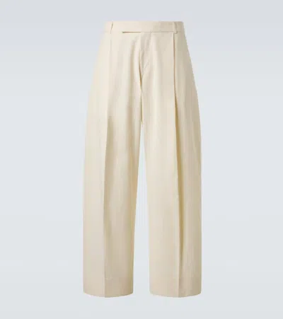 Studio Nicholson Pull Cotton And Linen Wide-leg Pants In White