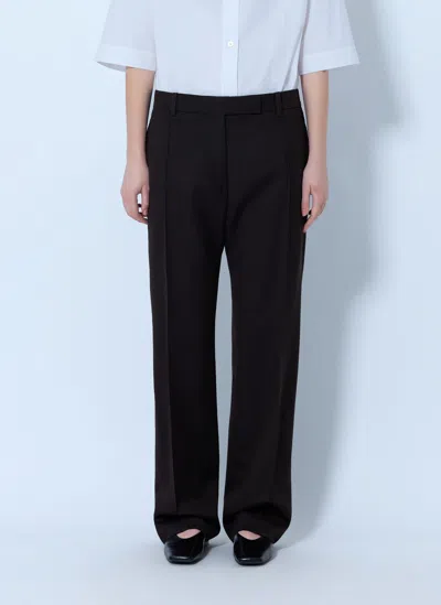 Studio Nicholson Quarte Straight Leg Pin Tuck Tailored Trousers In Brown