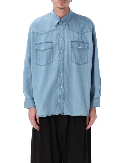 Studio Nicholson Relaxed Fit Long Sleeve Shirt - Size M In Warn Wash Indigo
