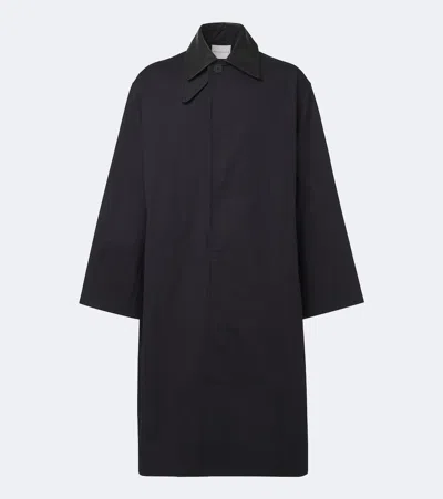 Studio Nicholson Revere Leather-trimmed Cotton-blend Trench Coat In Blau