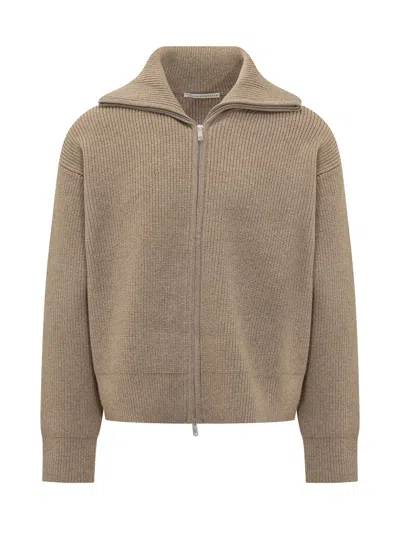 Studio Nicholson Rib Zip-through Jumper In Neutral