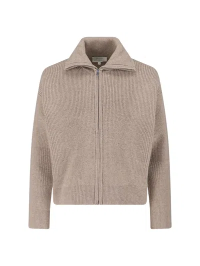 Studio Nicholson Ribbed Knit Zip Fastening Point Collar Sweater With Long Sleeves In Beige