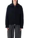 Studio Nicholson Sandos Navy Merino Wool Zipped Cardigan In Black