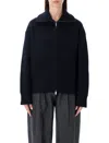 Studio Nicholson Sandos Navy Merino Wool Zipped Cardigan In Black
