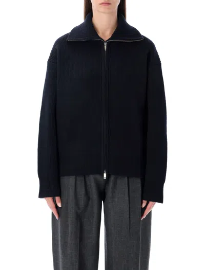 STUDIO NICHOLSON STUDIO NICHOLSON SANDOS NAVY MERINO WOOL ZIPPED CARDIGAN