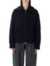 Studio Nicholson Sandos Navy Merino Wool Zipped Cardigan In Blue