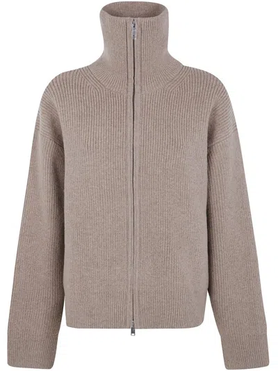 Studio Nicholson "sandos" Rib Zip Though Jumper Clothing In Brown