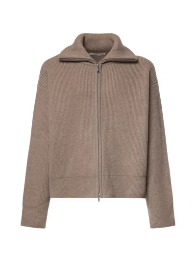 Studio Nicholson Sandos Ribbed-knit Zip-up Cardigan In Brown