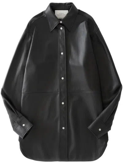 Studio Nicholson Black Santos Leather Shirt In Black Grape