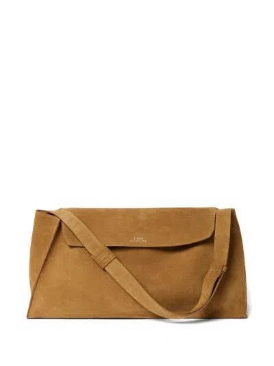 Studio Nicholson Shiboru Trapezoid Magnetic Suede Bag In Brown