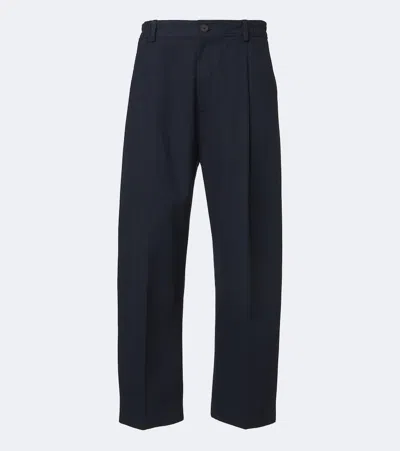 Studio Nicholson Shire Pleated Cotton Wide-leg Pants In Blue