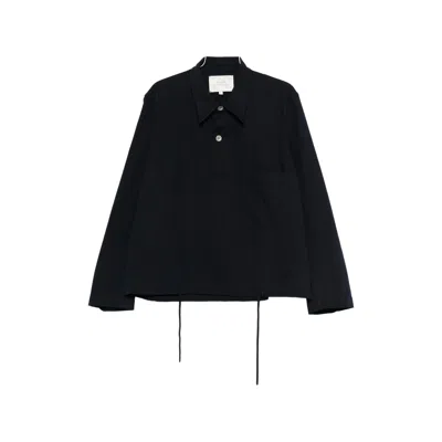 Studio Nicholson Drawcord-hem Chest-pocket Shirt In Black