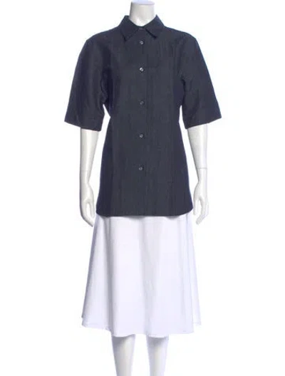 Pre-owned Studio Nicholson Short Sleeve Button-up Top W/ Tags In Blue