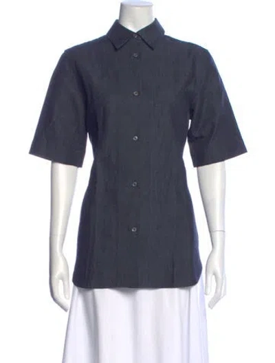 Pre-owned Studio Nicholson Short Sleeve Button-up Top W/ Tags In Blue