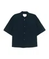 Studio Nicholson Relaxed Fit Navy Blue Short Sleeve Shirt In Black