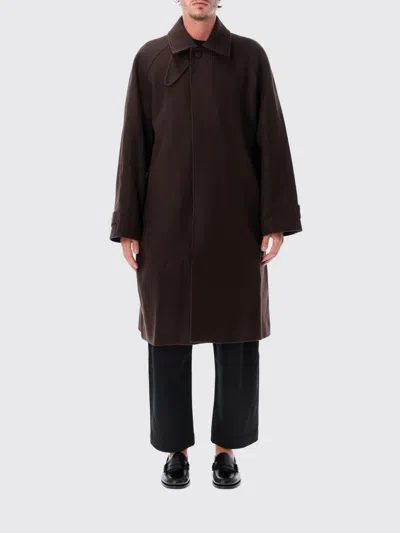 Studio Nicholson Single-breasted Long Wool Coat With Dropped Shoulders In Brown