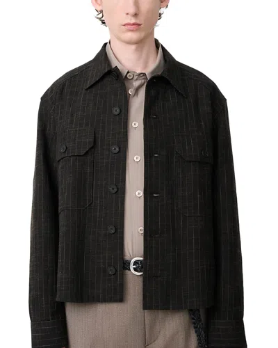 Studio Nicholson Slim Cotton & Wool Knit Check Overshirt In Black