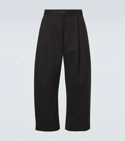 Studio Nicholson Peached Pleated Wide-leg Cotton-twill Trousers In Black