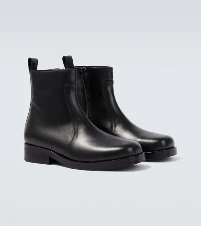 Studio Nicholson Square Leather Ankle Boots In Black