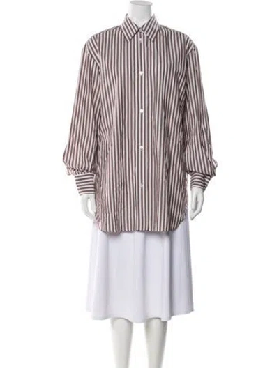 Pre-owned Studio Nicholson Striped Long Sleeve Button-up Top In Brown