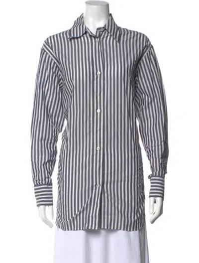 Pre-owned Studio Nicholson Striped Long Sleeve Button-up Top In White
