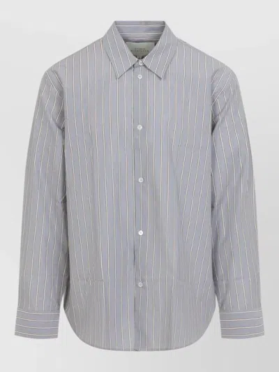 Studio Nicholson Striped Long Sleeve Regular Fit Shirt In Blue