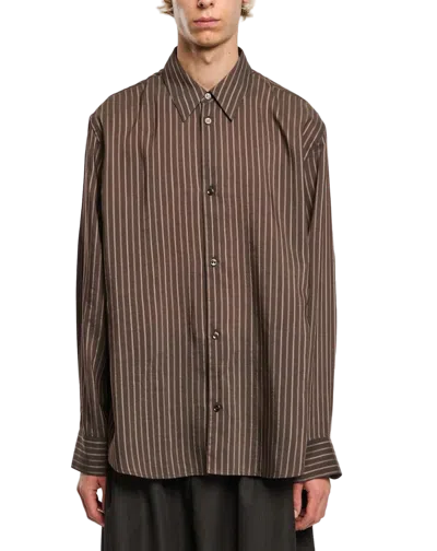 Studio Nicholson Striped Oversized Shirt In Brown
